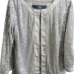 Chaqueta lentejuelas plateada, Zara, Talla M