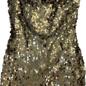 Vestido cuero y mostacillas, Dorado , Talla S