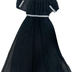 Vestido gasa, cinto plateado, talla M