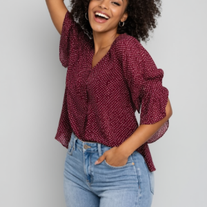 Blusa burdeo lunares, COMO BLU, talla 3 XL
