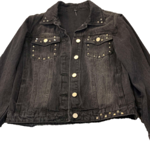 Chaqueta negra denim tachas, sin marca, talla M